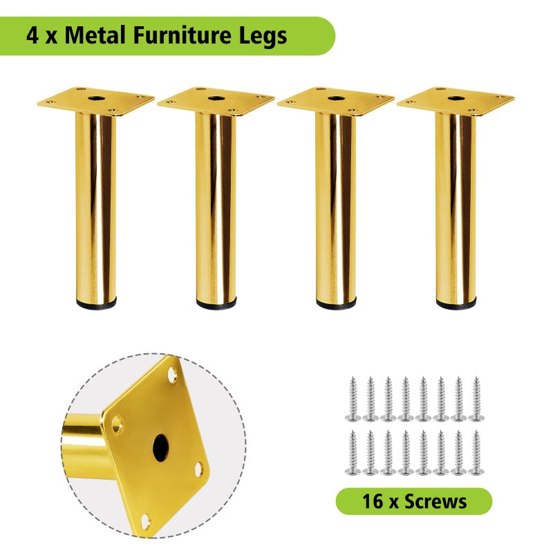 Masendelk Gold Furniture Legs 5 Inch / 130mm, 4pcs Modern Sofa Legs Cabinet Replacement Legs, Heavy Duty Metal Legs with Mounting Screw for Furniture Couch Sofa TV Cabinet Dresser Desk Risers - Image 2